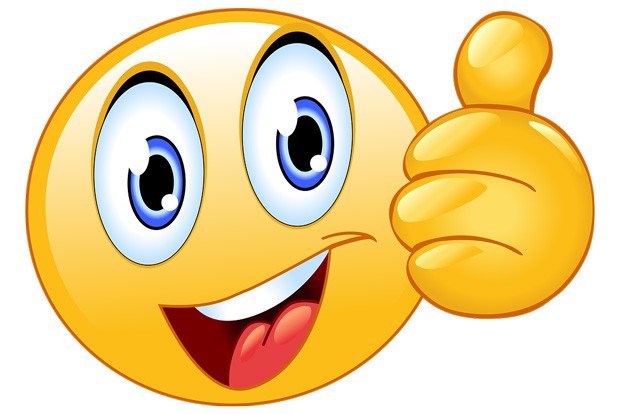 Glad emoji med tummen upp.