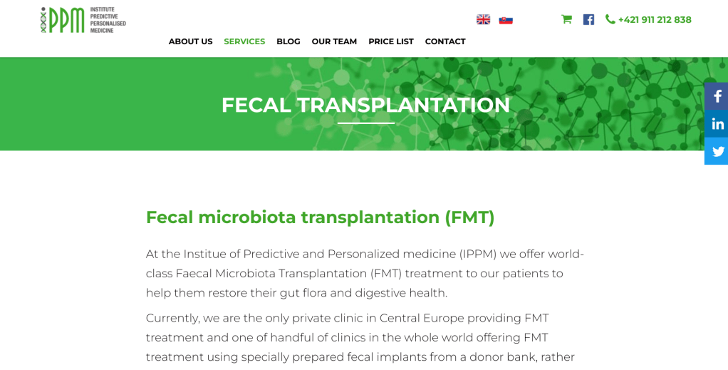 IPPM klinik i Bratislava som ger FMT behandling. Fekal transplantation.
