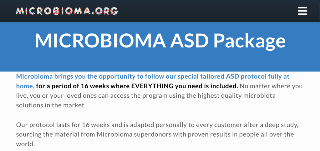 Microbioma.org FMT ASD paket för autistiska barn. Fekal transplantation.