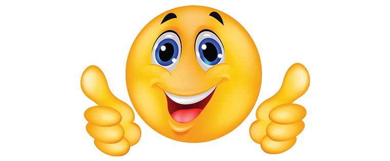 Glad emoji som ger tummen upp.