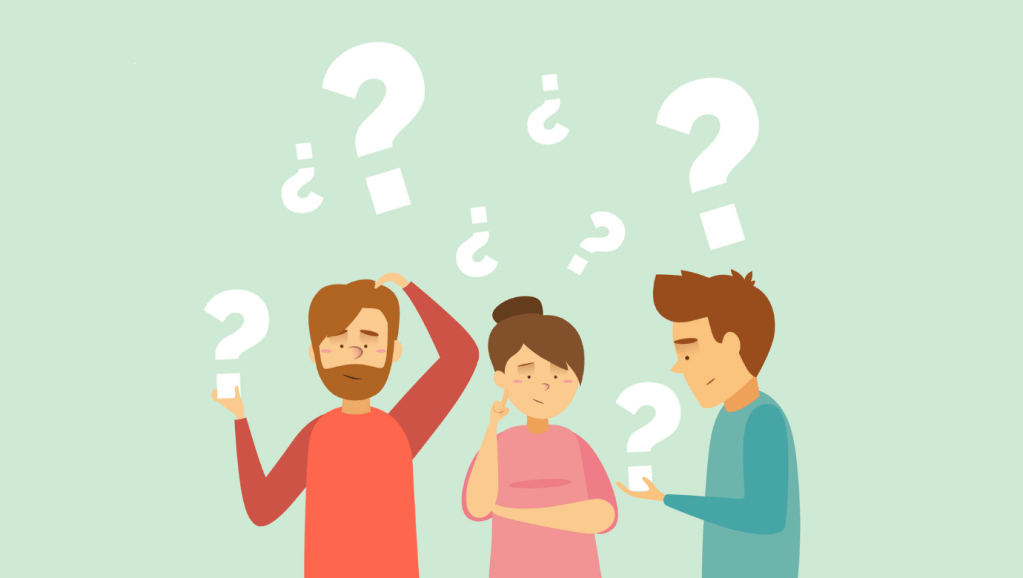 förvirrad grupp med grön bakgrund.