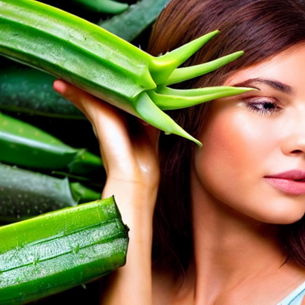 Snygg vit tjej med aloe vera blad.