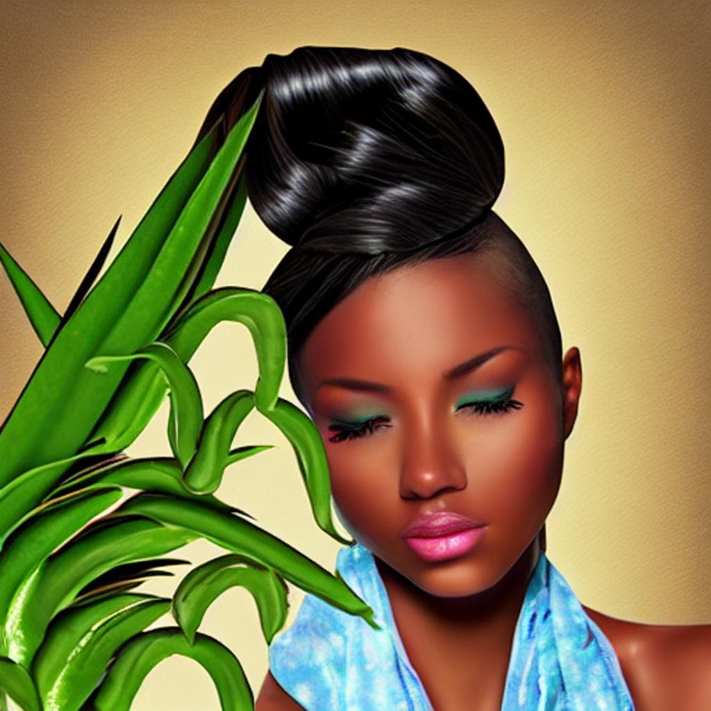 Snygg svart tjej med aloe vera plantan.