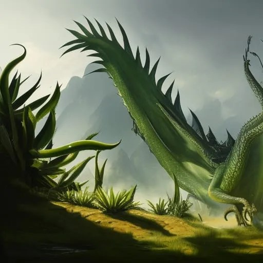 Grön stor aloe vera drake ute i bergen.