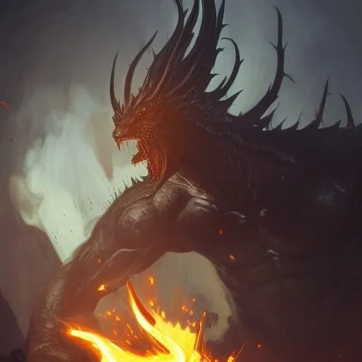 Bodybuilder har en knytnävsstrid med aloe vera växt med en drake som använder eld. AI bild.