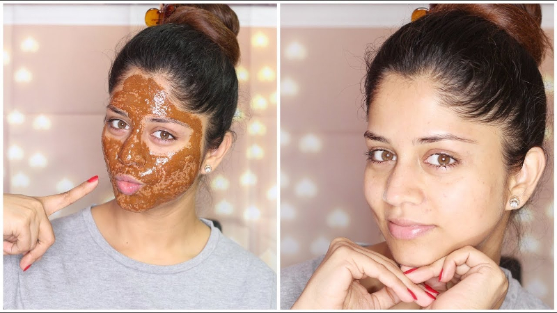 Honung och kanel ansiktsmask på ung söt tjej.