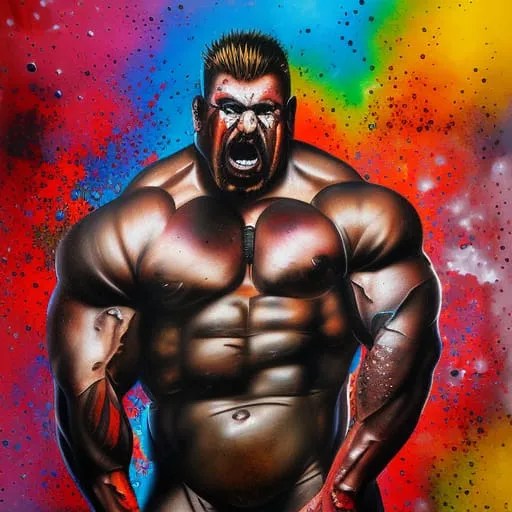 Otäck stor kroppsbyggare med fräknar och ett otäckt humör. AI bild.