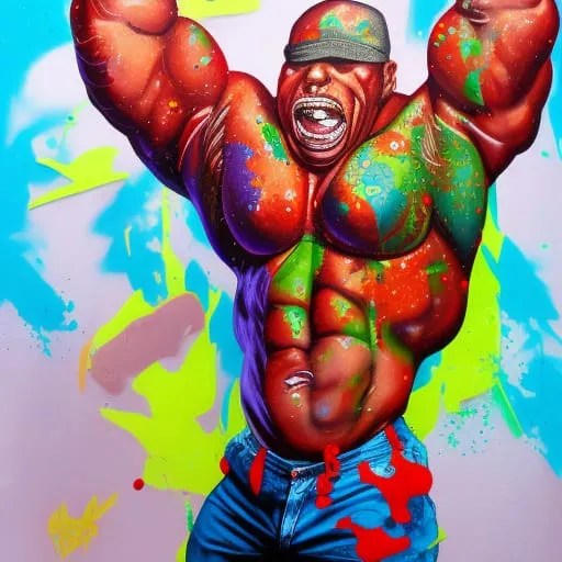 Otäck stor kroppsbyggare med fräknar och ett otäckt humör. AI bild.