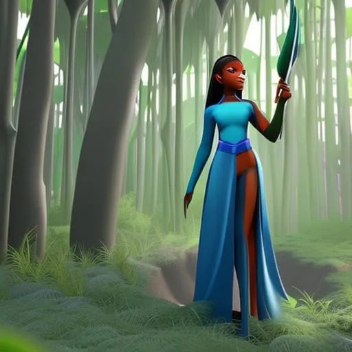 Ung snygg svart tjej som posar i mjuka kläder i en aloe vera skog.