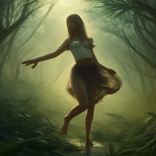 Ung tjej ute och går i en aloe vera skog.