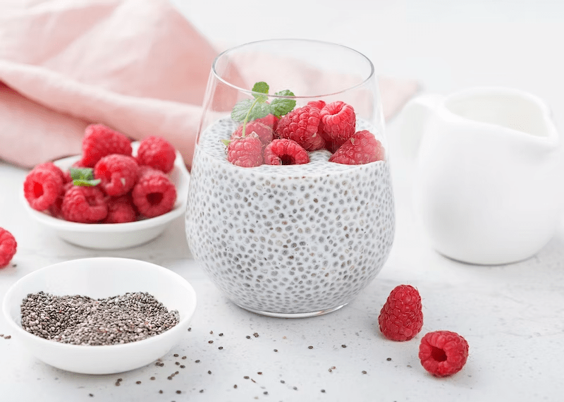 chiapudding i ett glas.