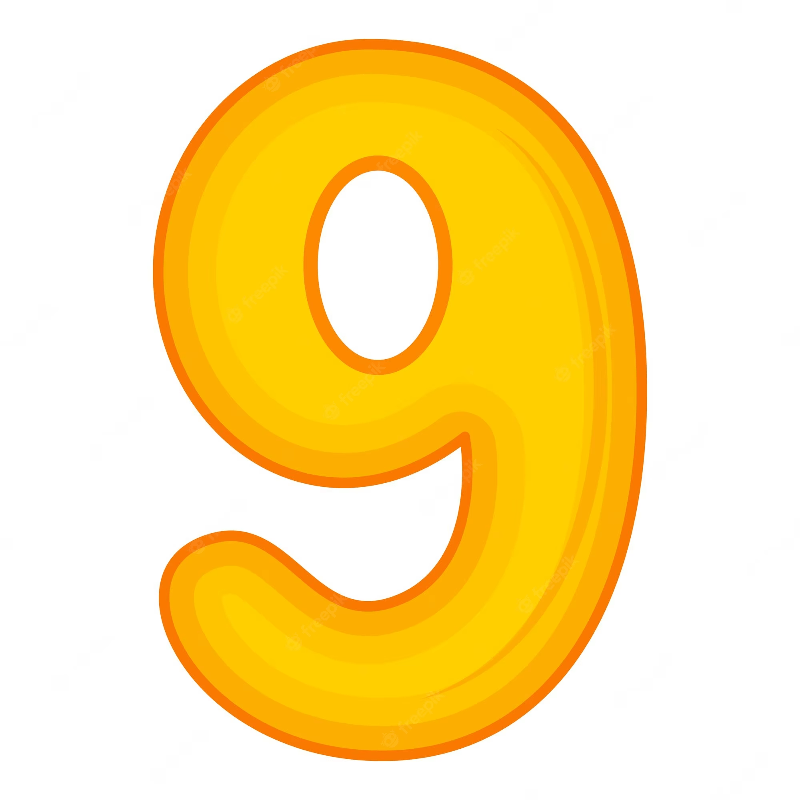 nummer nio orange och gul med vit bakgrund.