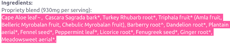 Ingredienser till Digest Power från Bio Cleanse screenshot.