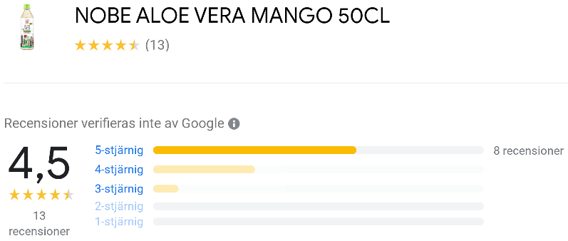 NOBE Aloe Vera Mango 50 cl 13 Google recensioner med ett 4.5 i genomsnitt screenshot